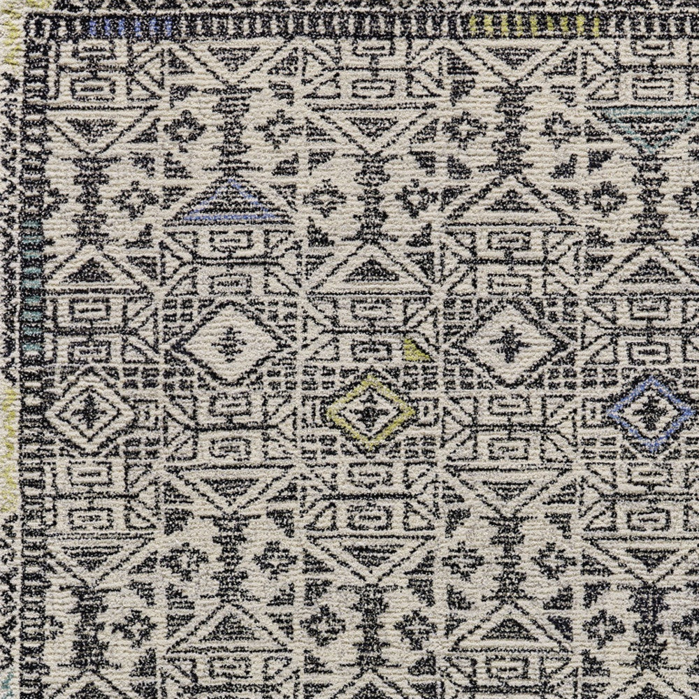 Gray Ivory And Black Wool Geometric Tufted Handmade Area Rug - 4' x 6'