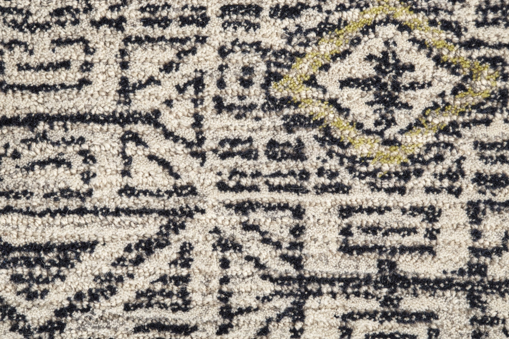 Gray Ivory And Black Wool Geometric Tufted Handmade Area Rug - 4' x 6'
