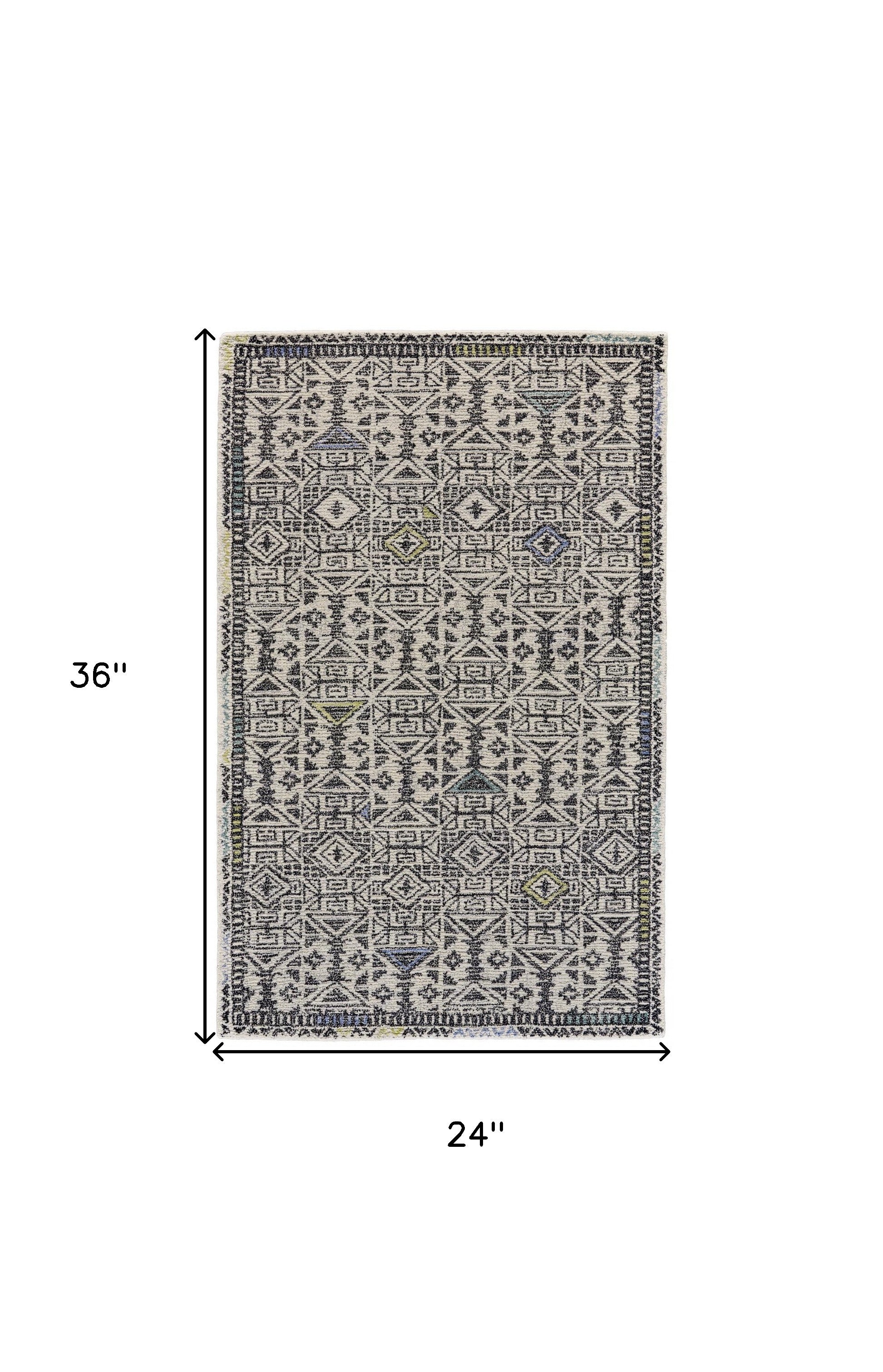 Gray Ivory And Black Wool Geometric Tufted Handmade Area Rug - 4' x 6'