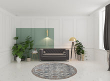 8' Black Ivory And Green Round Wool Geometric Tufted Handmade Distressed Area Rug