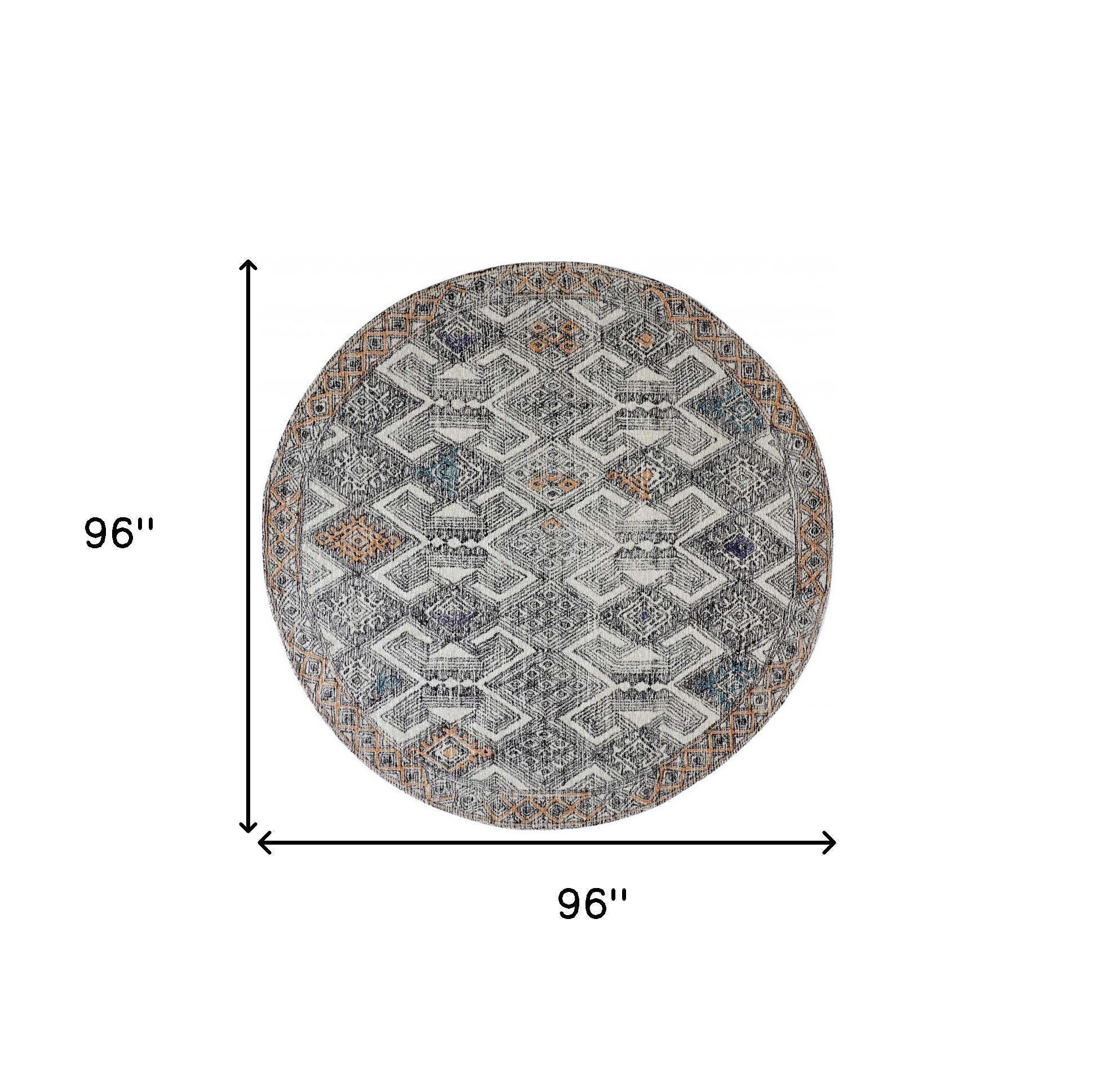 8' Black Ivory And Green Round Wool Geometric Tufted Handmade Distressed Area Rug