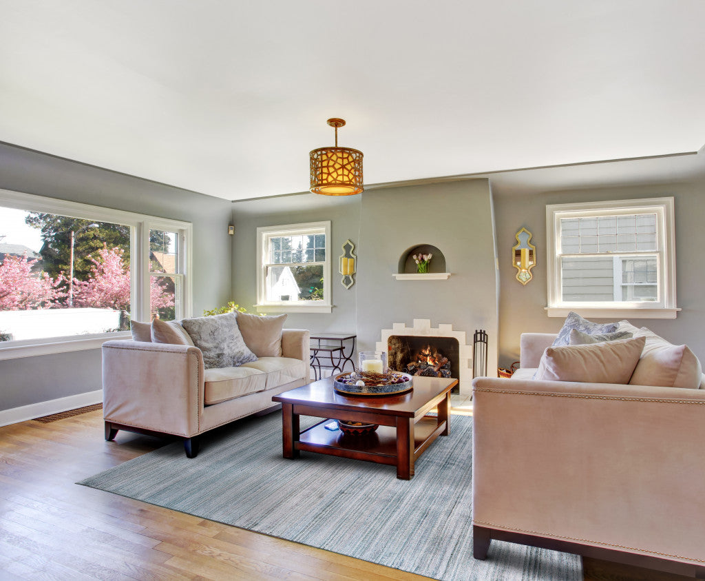 Green Blue And Tan Ombre Hand Woven Area Rug - 4' x 6'