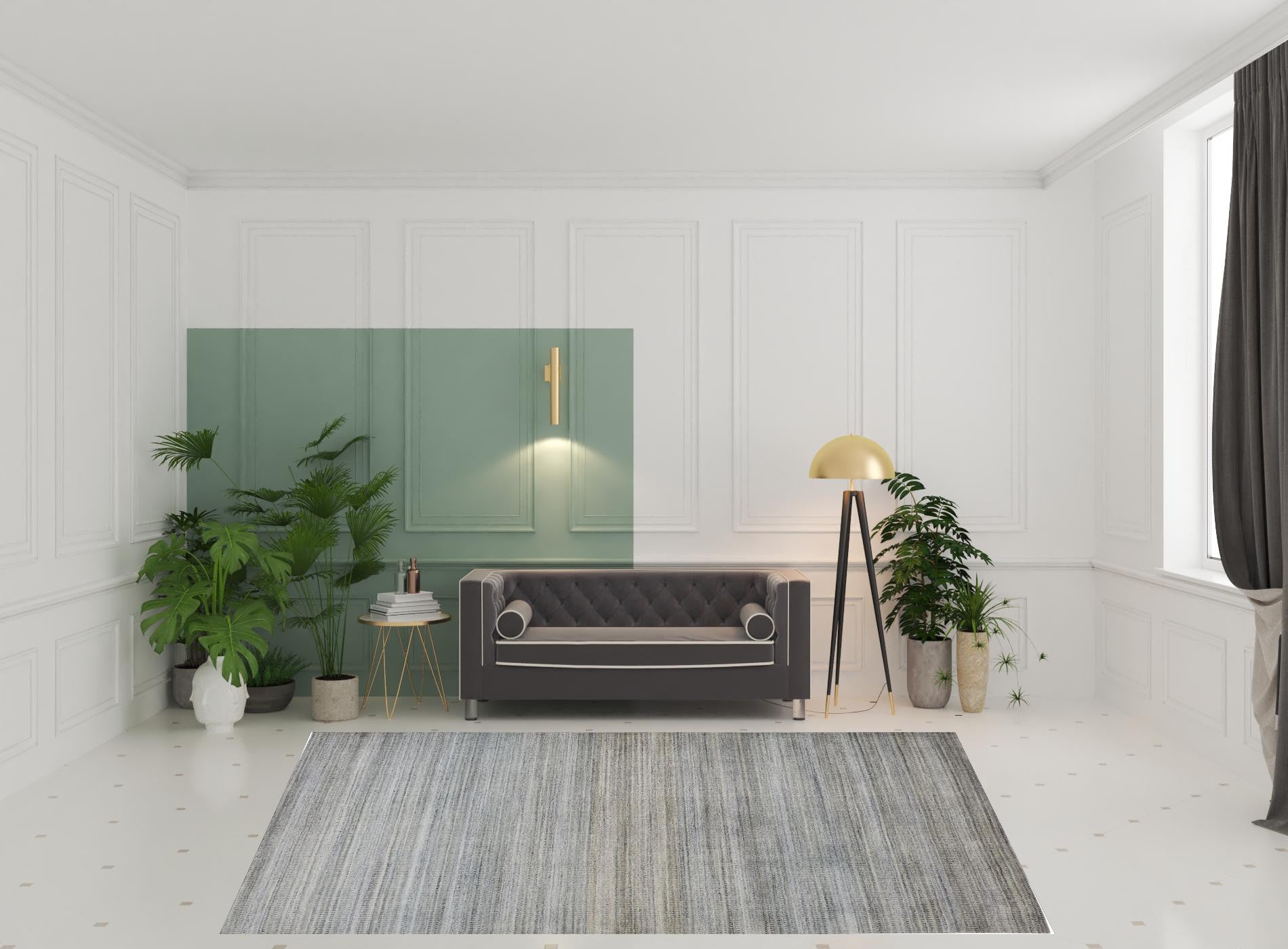 Green Blue And Tan Ombre Hand Woven Area Rug - 4' x 6'