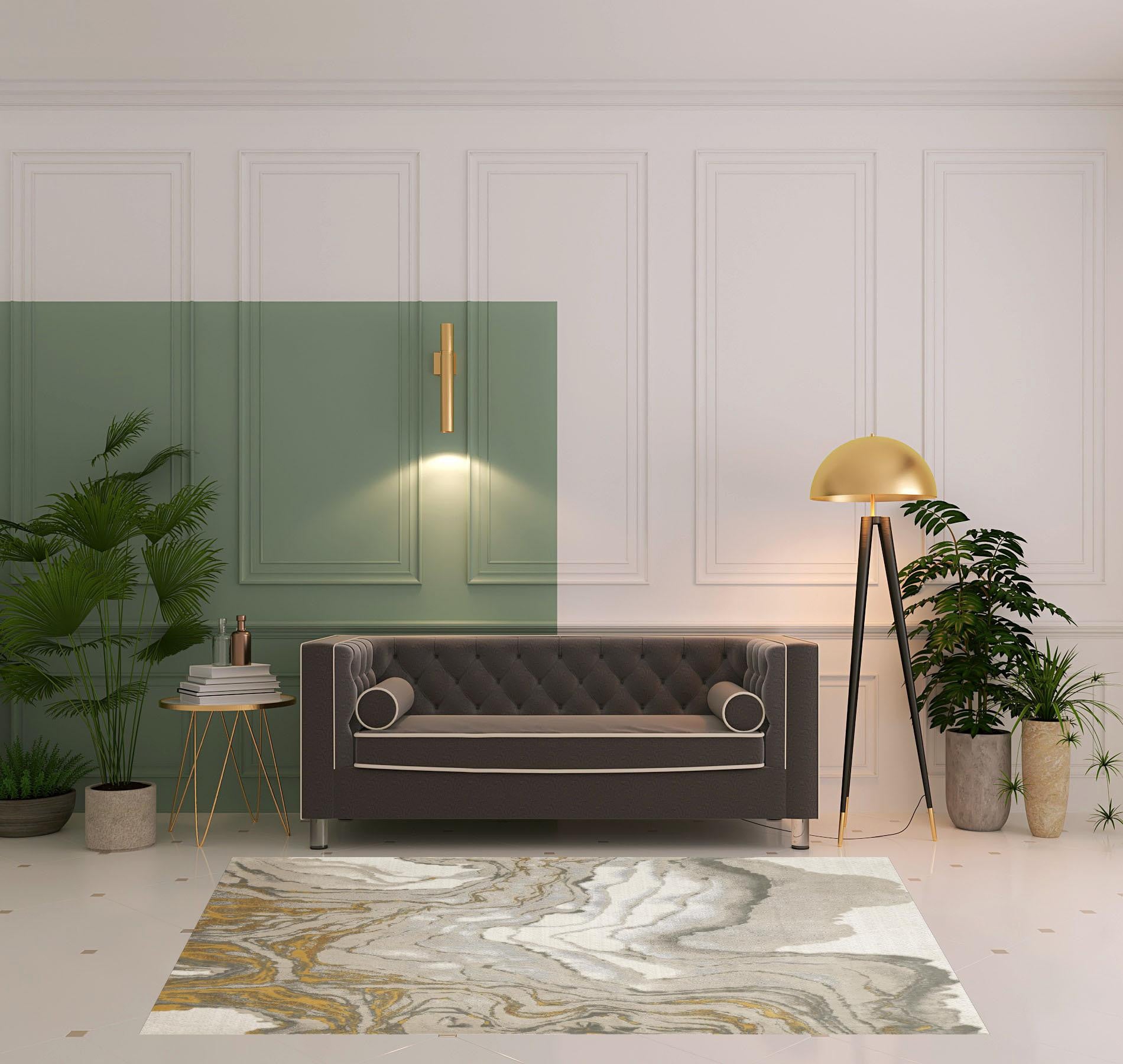 Green Blue And Tan Ombre Hand Woven Area Rug - 4' x 6'