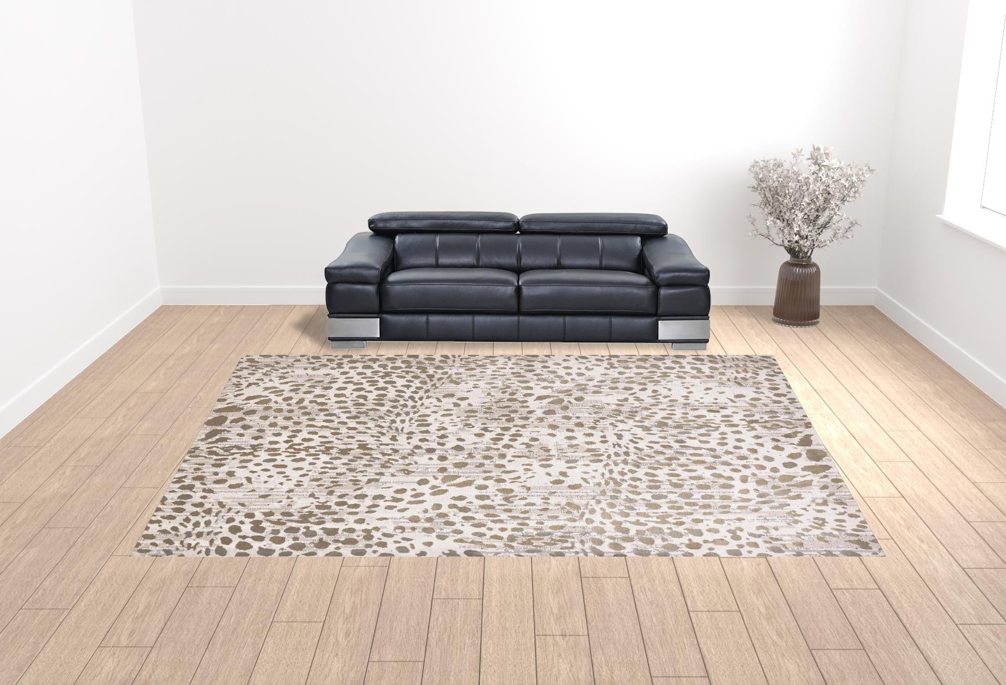 5' X 8' Brown And Ivory Abstract Stain Resistant Area Rug