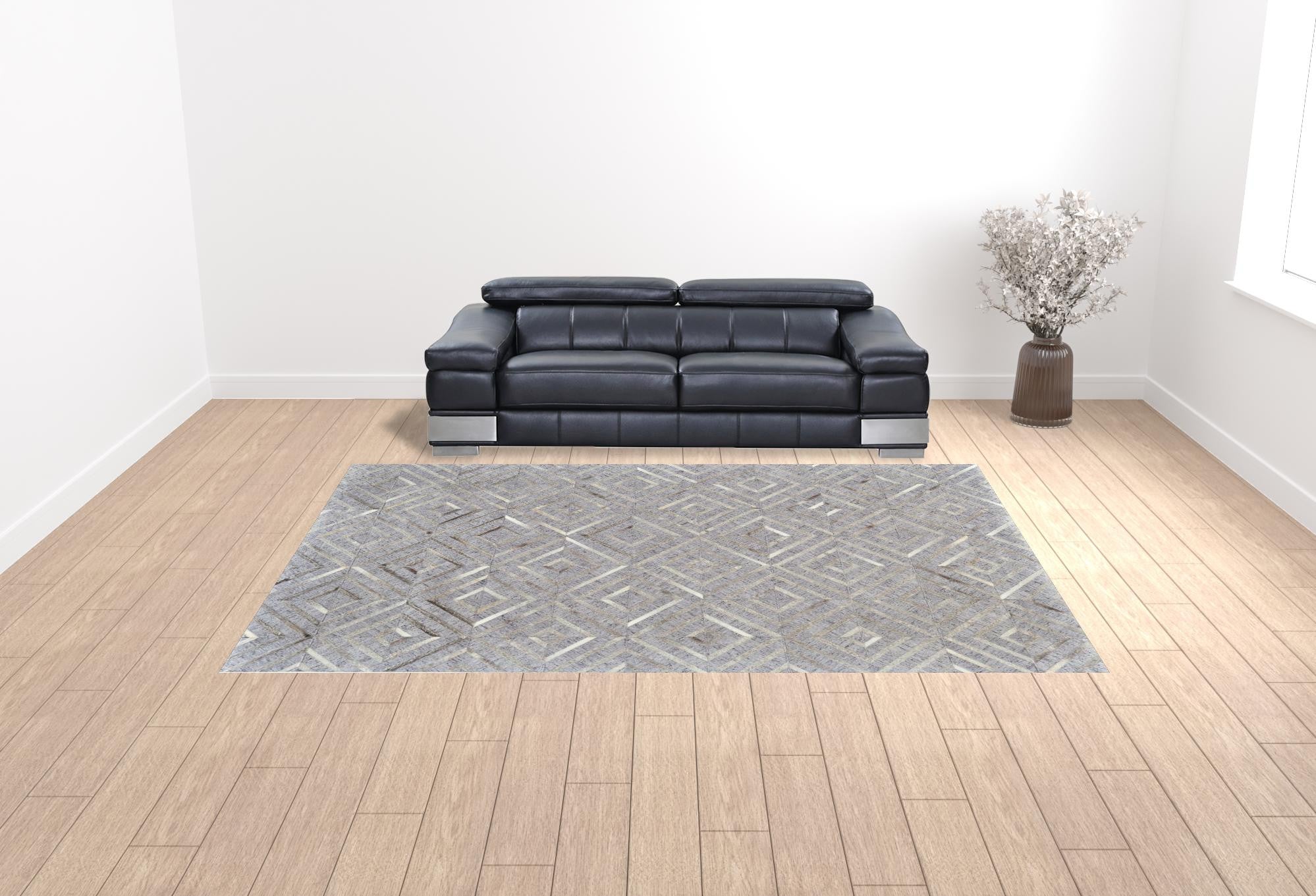 5' X 8' Gray Taupe And Ivory Geometric Hand Woven Area Rug