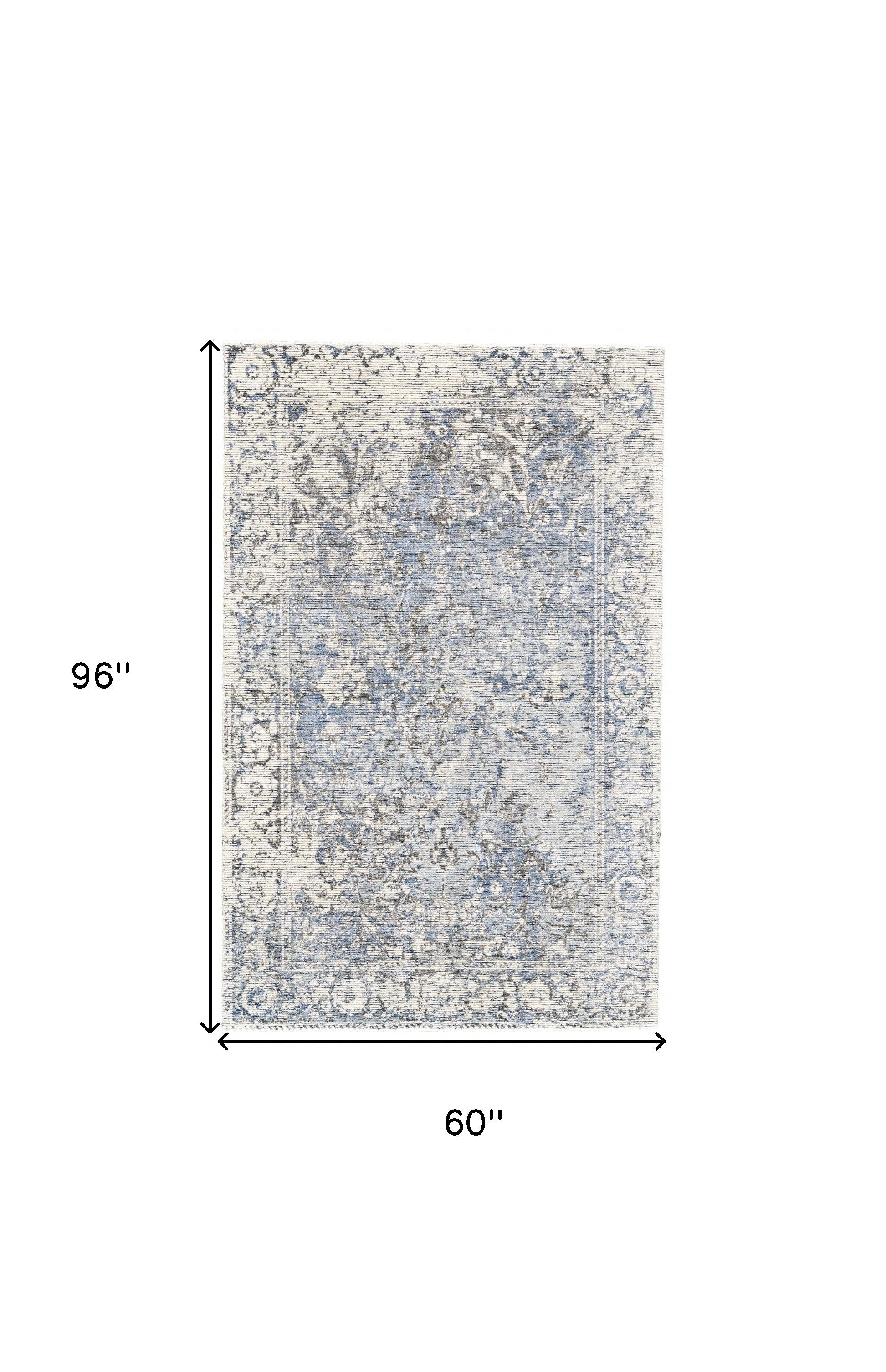 5' X 8' Blue Ivory And Gray Abstract Hand Woven Area Rug