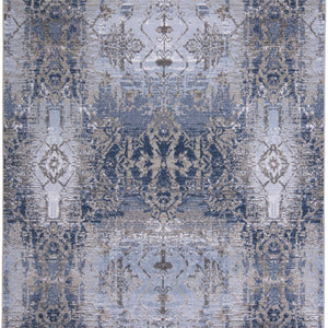 5' X 7' Blue Gray And Taupe Abstract Stain Resistant Area Rug