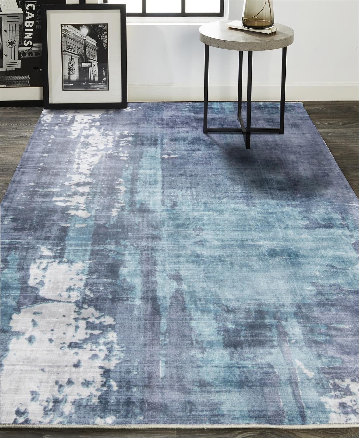 8' X 10' Blue And Ivory Abstract Hand Woven Area Rug