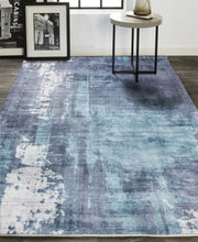 8' X 10' Blue And Ivory Abstract Hand Woven Area Rug