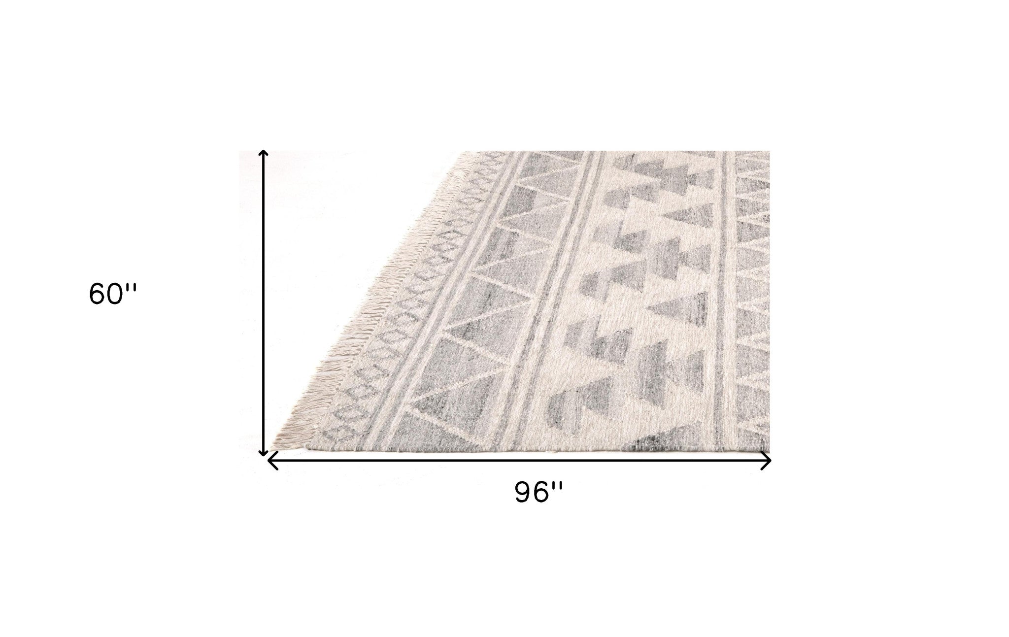 5' X 8' Ivory Gray And Blue Wool Geometric Dhurrie Flatweave Handmade Area Rug With Fringe