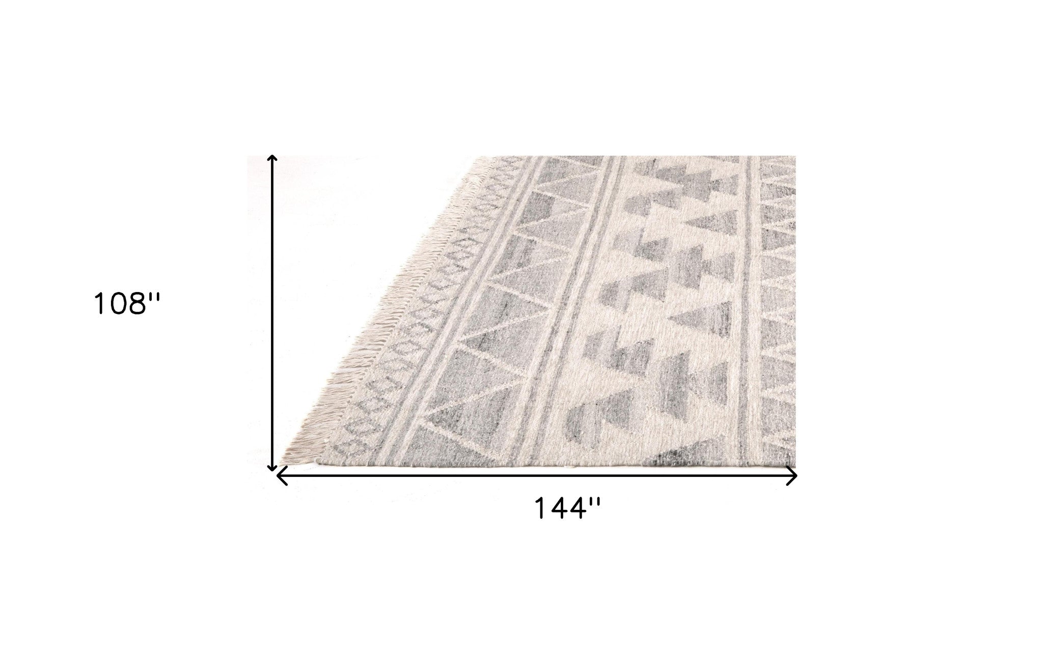 5' X 8' Ivory Gray And Blue Wool Geometric Dhurrie Flatweave Handmade Area Rug With Fringe