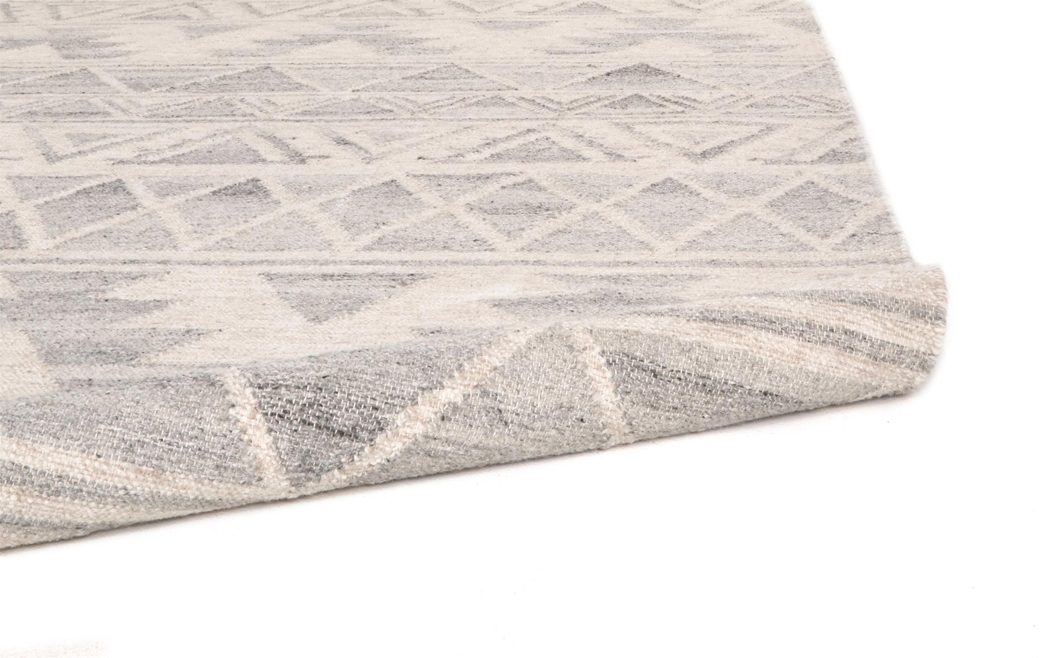 5' X 8' Ivory Gray And Blue Wool Geometric Dhurrie Flatweave Handmade Area Rug With Fringe
