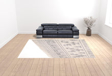 5' X 8' Ivory Gray And Blue Wool Geometric Dhurrie Flatweave Handmade Area Rug With Fringe