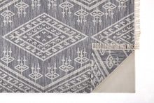 5' X 8' Gray Ivory And Blue Wool Geometric Dhurrie Flatweave Handmade Area Rug With Fringe