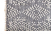 5' X 8' Gray Ivory And Blue Wool Geometric Dhurrie Flatweave Handmade Area Rug With Fringe