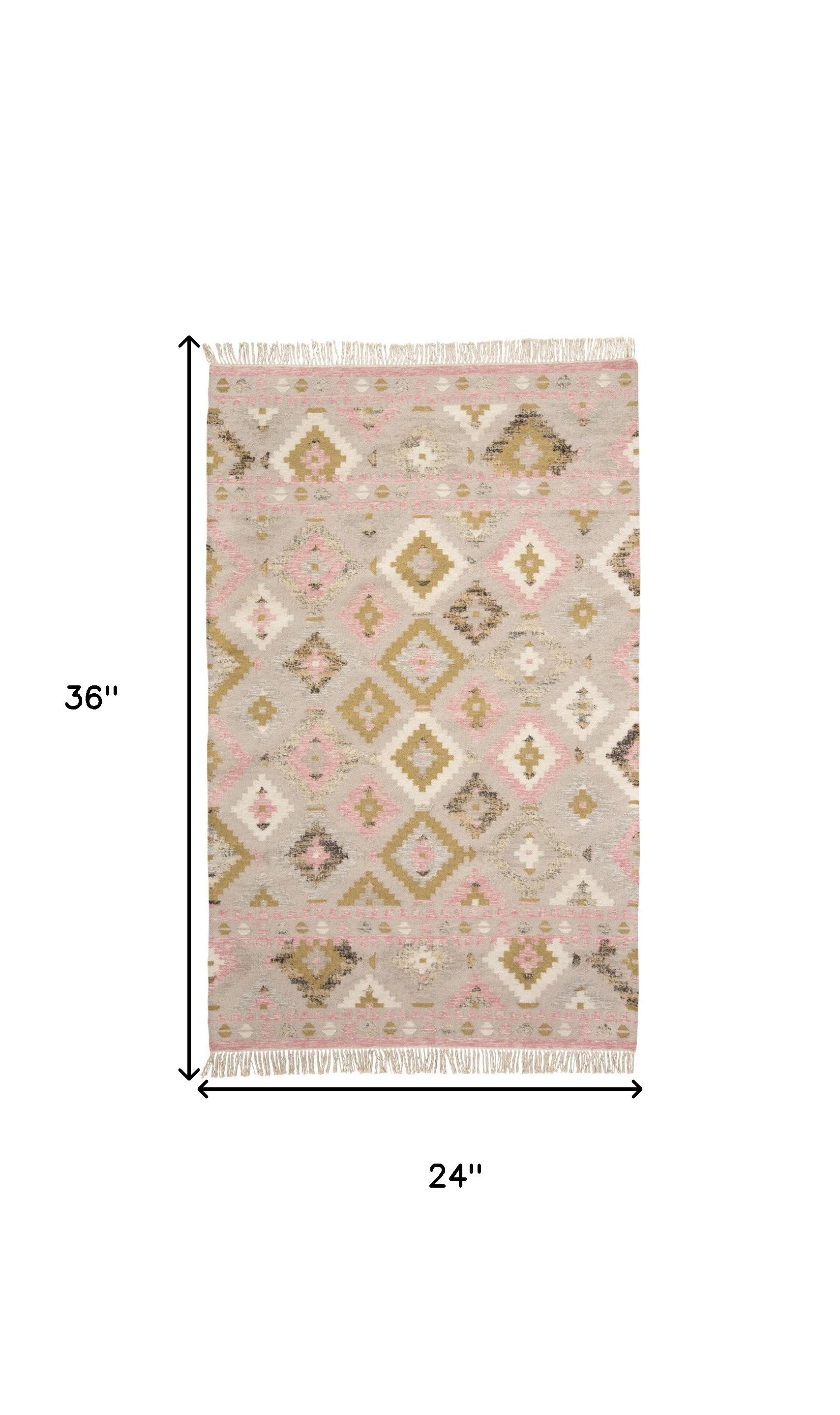 5' X 8' Pink Gold And Taupe Wool Geometric Dhurrie Flatweave Handmade Area Rug With Fringe