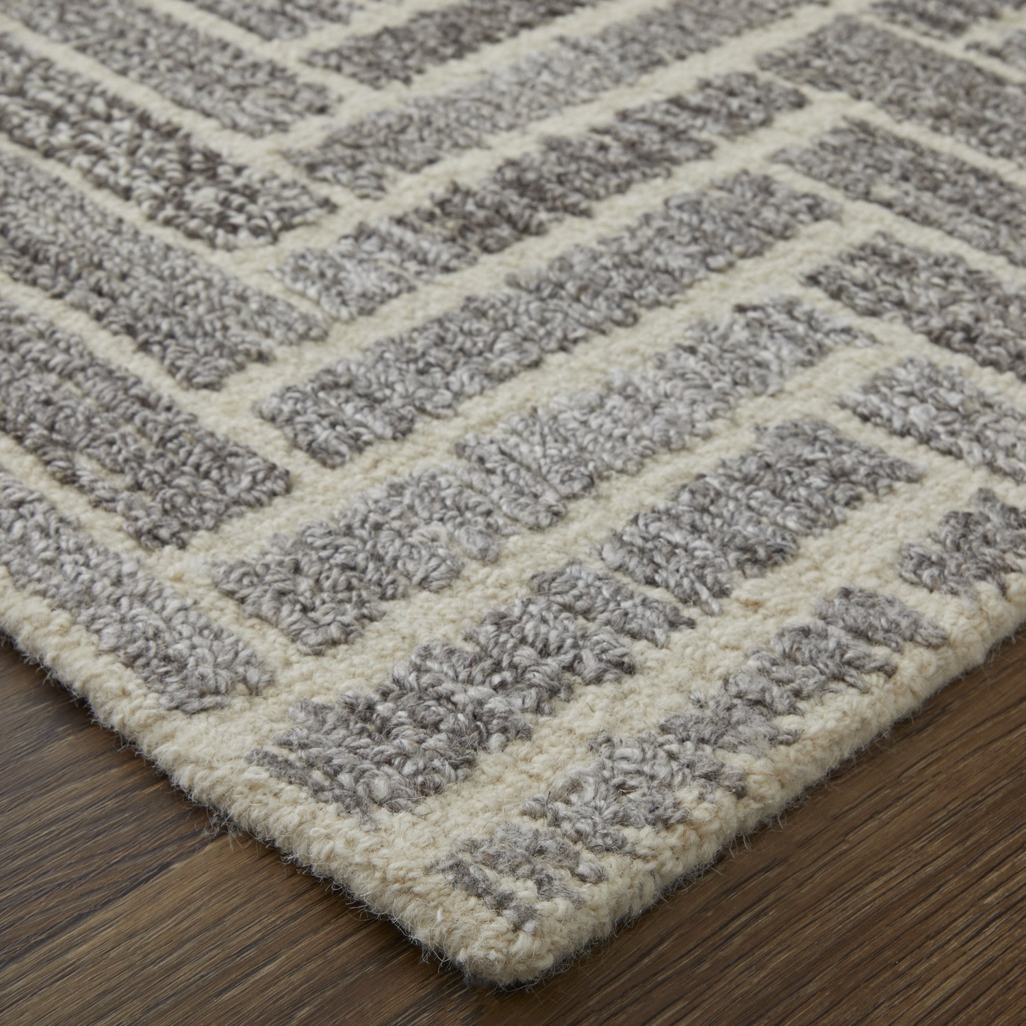 4' X 6' Taupe Gray And Tan Wool Geometric Tufted Handmade Area Rug