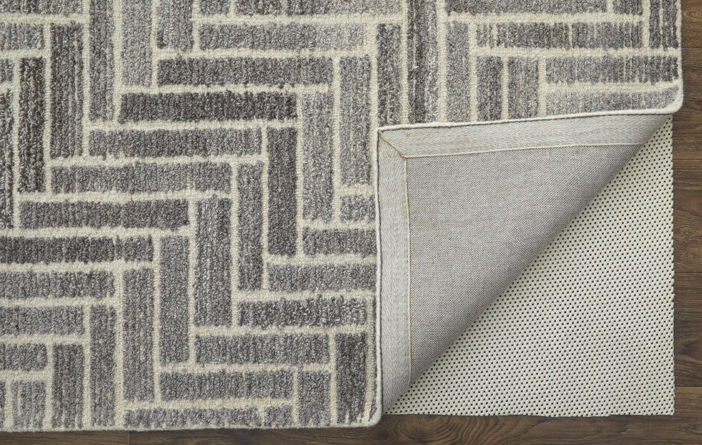4' X 6' Taupe Gray And Tan Wool Geometric Tufted Handmade Area Rug