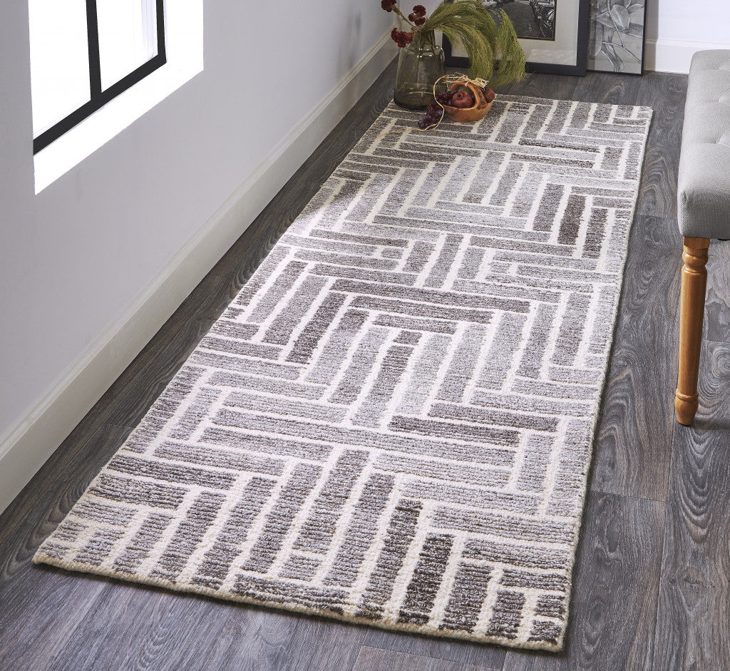 4' X 6' Taupe Gray And Tan Wool Geometric Tufted Handmade Area Rug
