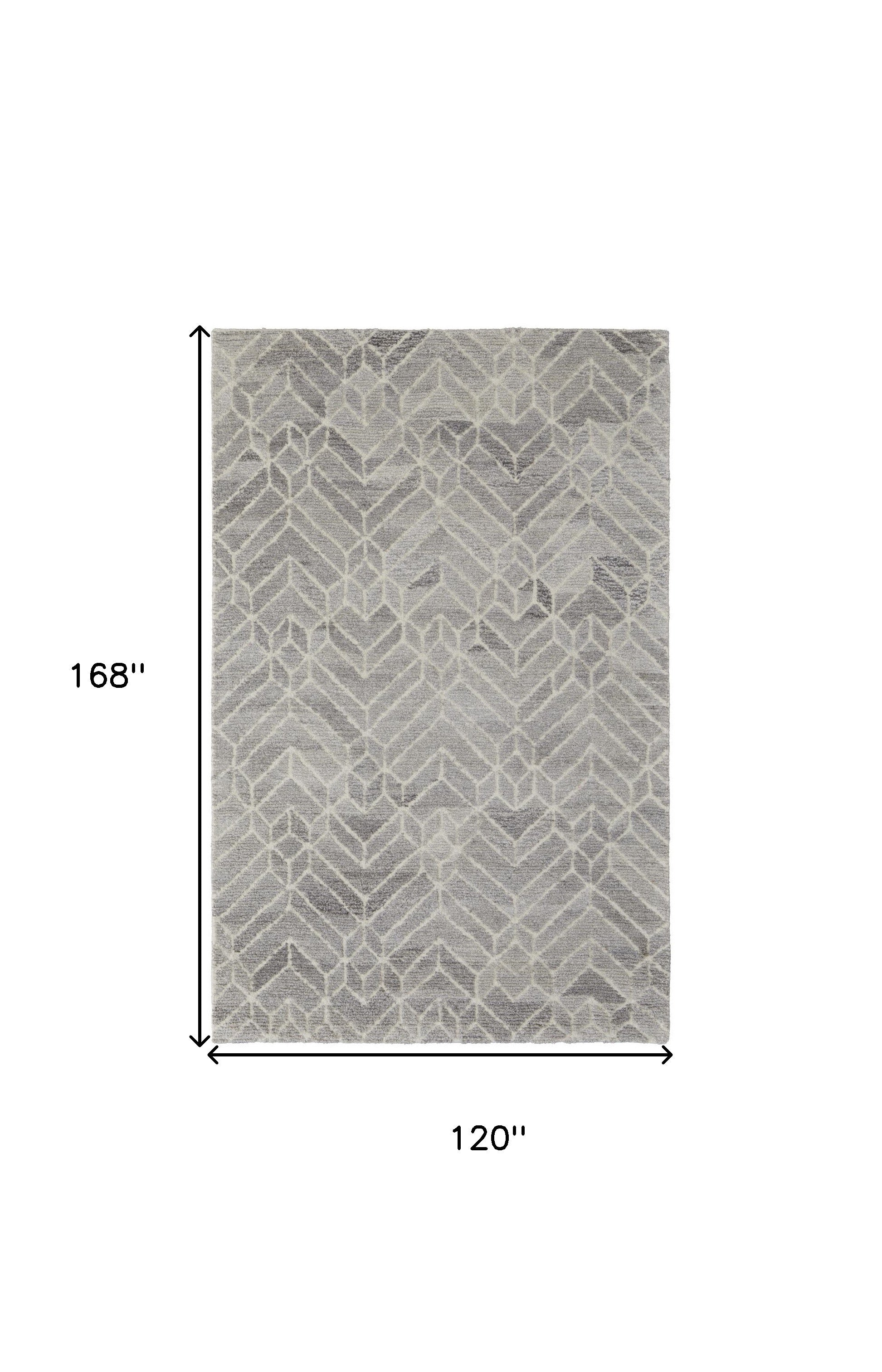 4' X 6' Taupe Gray And Ivory Wool Geometric Tufted Handmade Area Rug