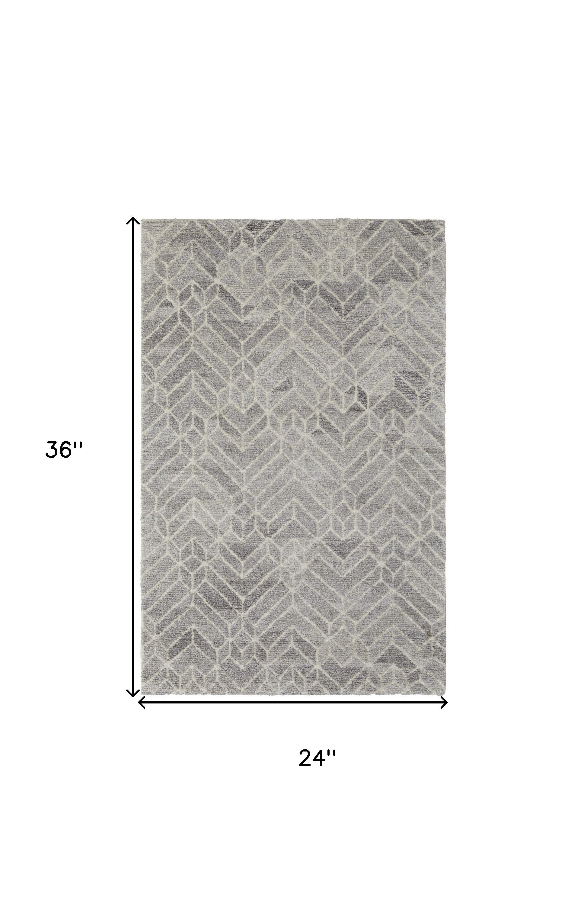 4' X 6' Taupe Gray And Ivory Wool Geometric Tufted Handmade Area Rug