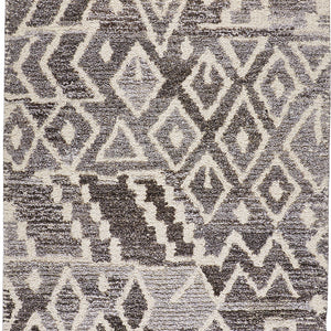 8' Gray And White Wool Abstract Tufted Handmade Runner Rug