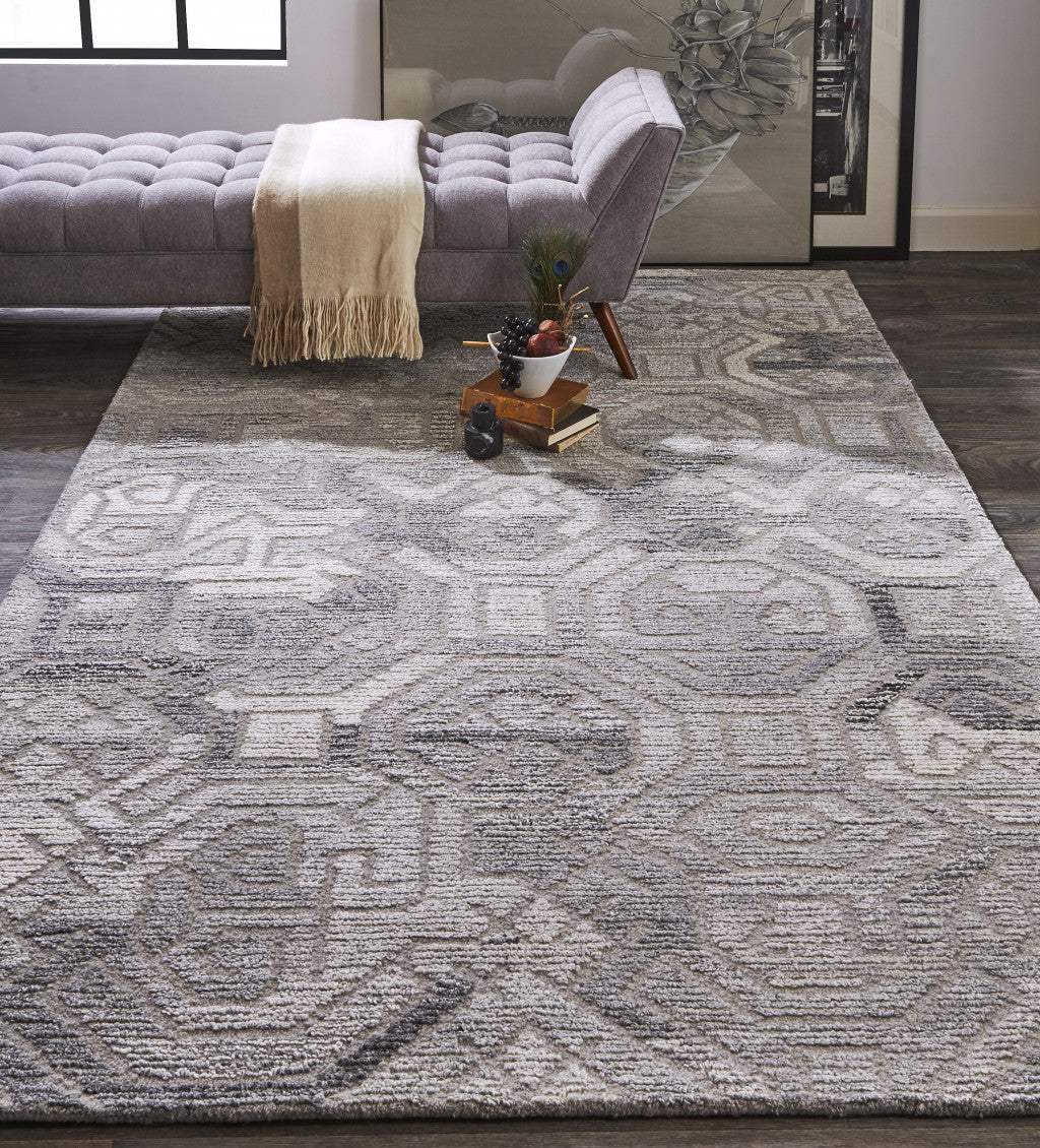 Gray Ivory And Taupe Wool Abstract Tufted Handmade Area Rug - 4' x 6'