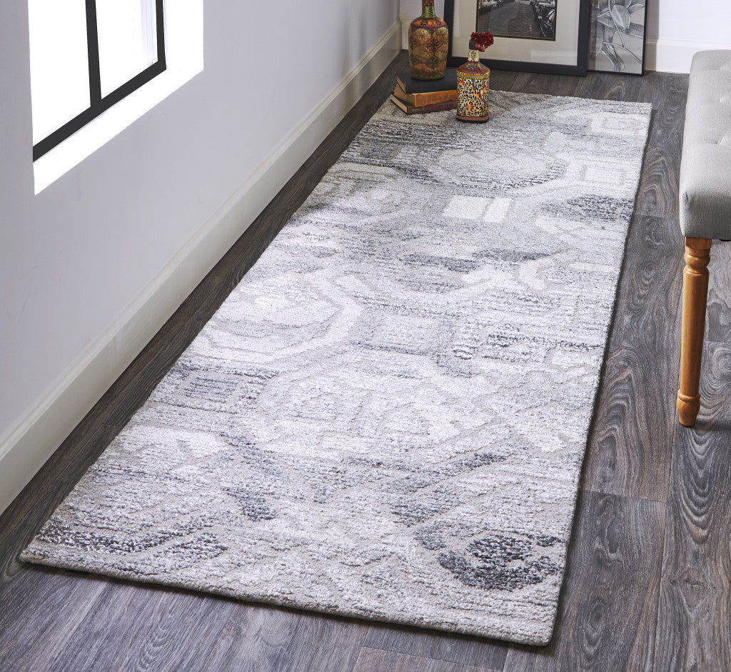 Gray Ivory And Taupe Wool Abstract Tufted Handmade Area Rug - 4' x 6'