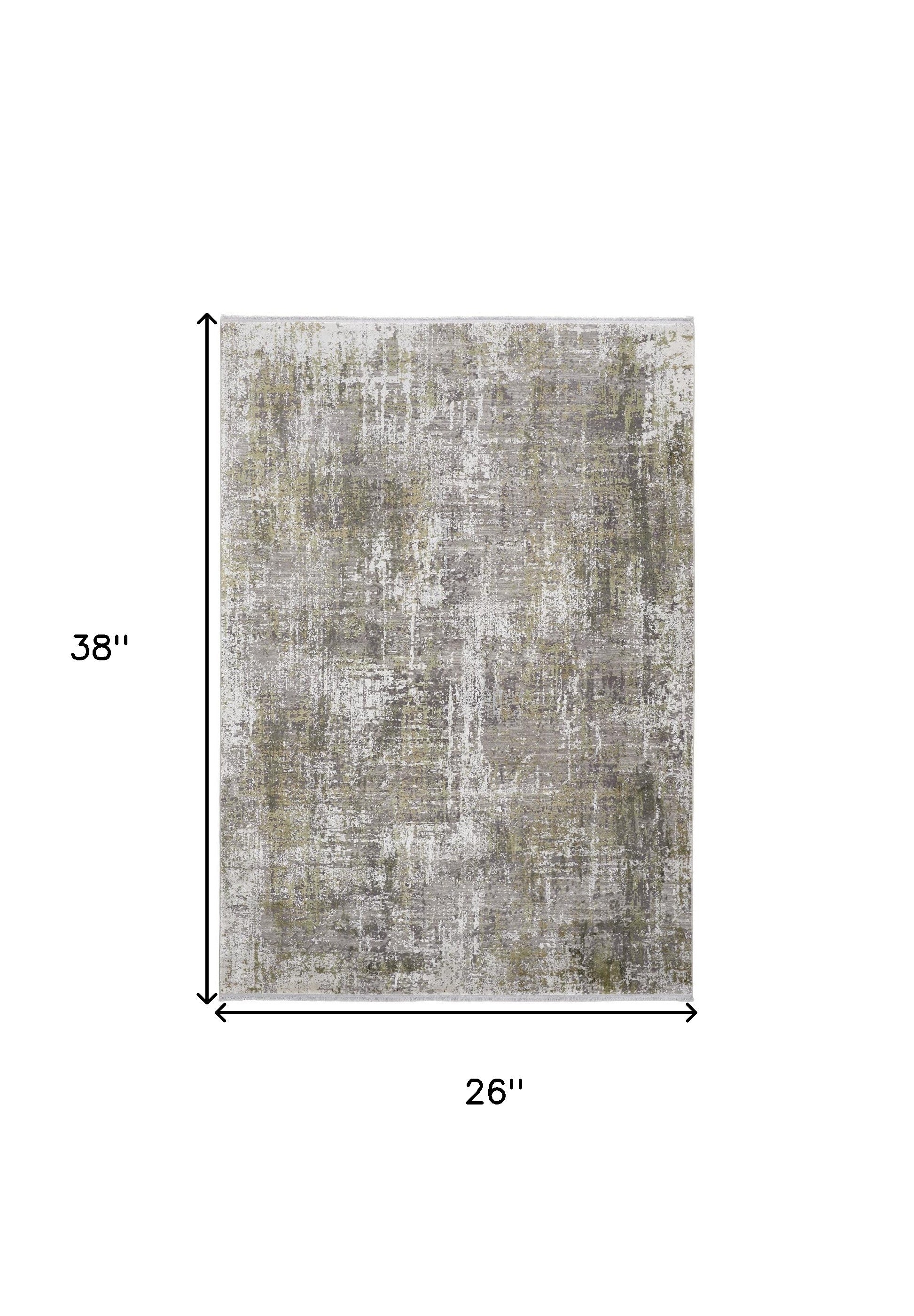 3' X 5' Green Gray And Ivory Abstract Power Loom Distressed Area Rug With Fringe