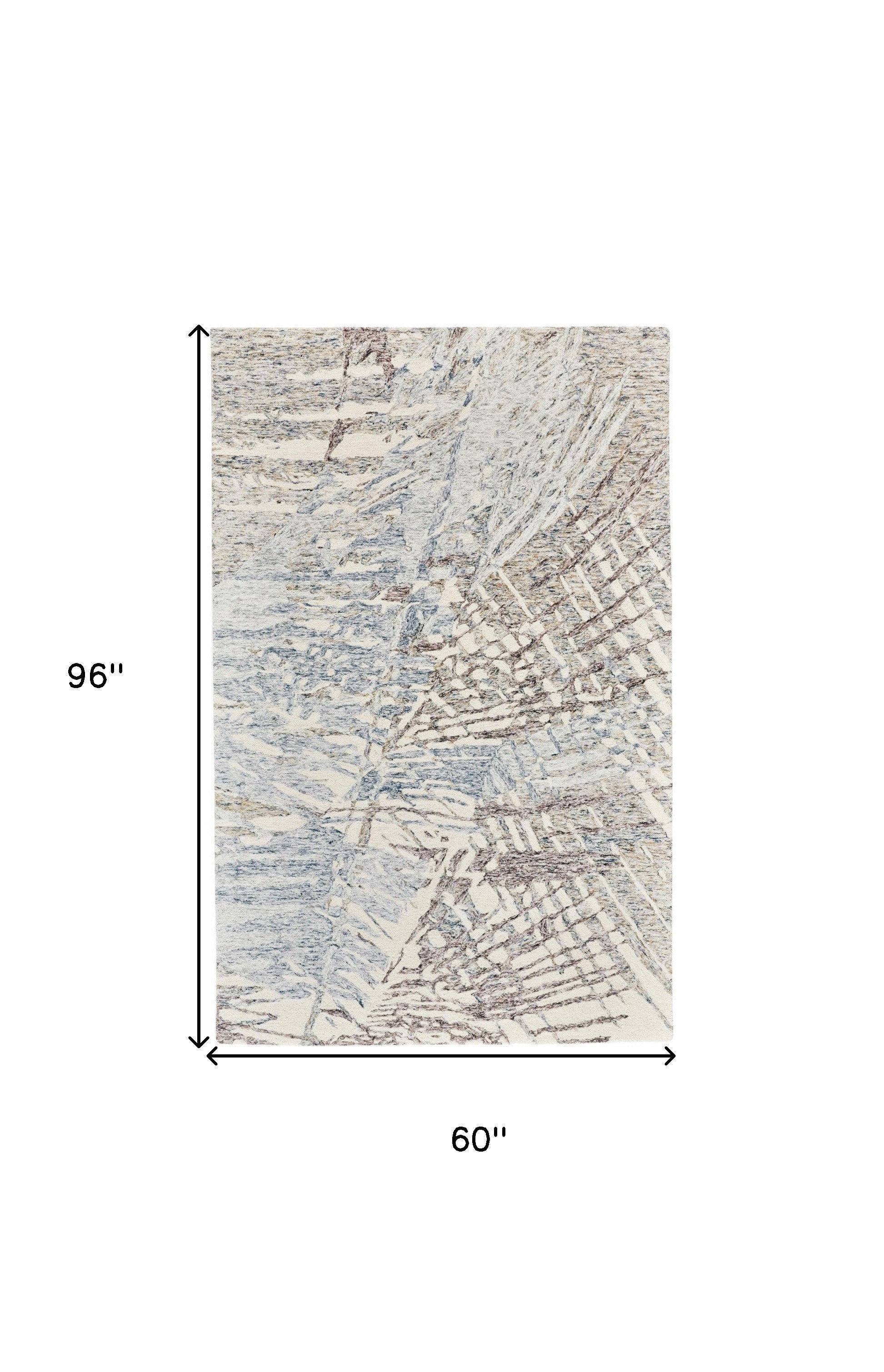 5' X 8' Blue Ivory And Taupe Wool Abstract Tufted Handmade Stain Resistant Area Rug