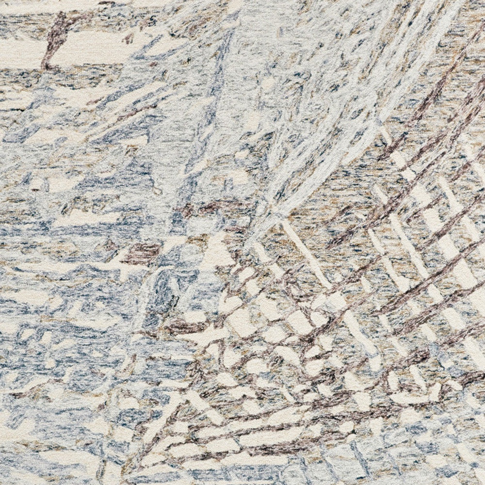 5' X 8' Blue Ivory And Taupe Wool Abstract Tufted Handmade Stain Resistant Area Rug