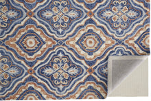 5' X 8' Blue Orange And Ivory Wool Geometric Tufted Handmade Stain Resistant Area Rug