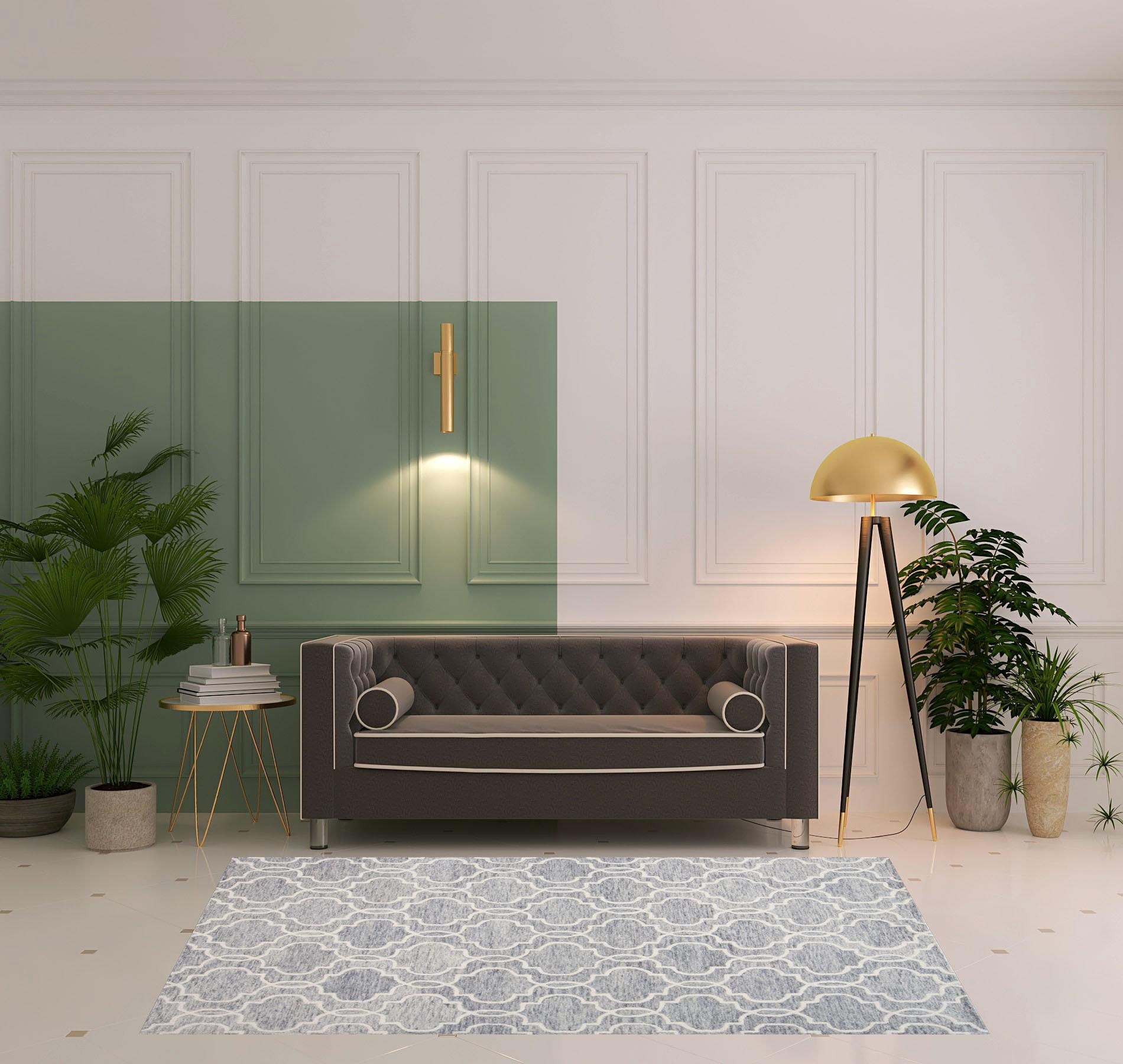 5' X 8' Blue Gray And Ivory Wool Geometric Tufted Handmade Stain Resistant Area Rug