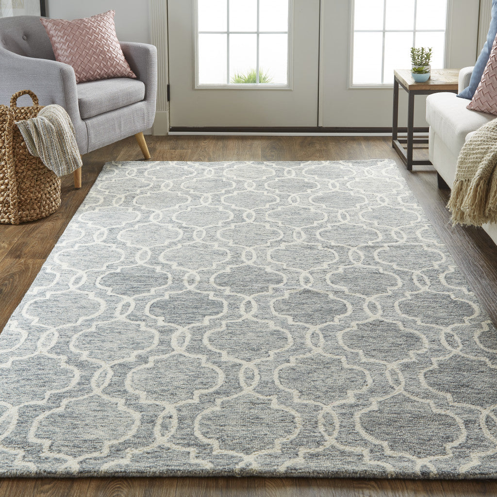 5' X 8' Blue Gray And Ivory Wool Geometric Tufted Handmade Stain Resistant Area Rug