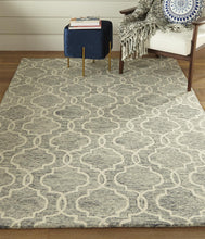 5' X 8' Blue Gray And Ivory Wool Geometric Tufted Handmade Stain Resistant Area Rug