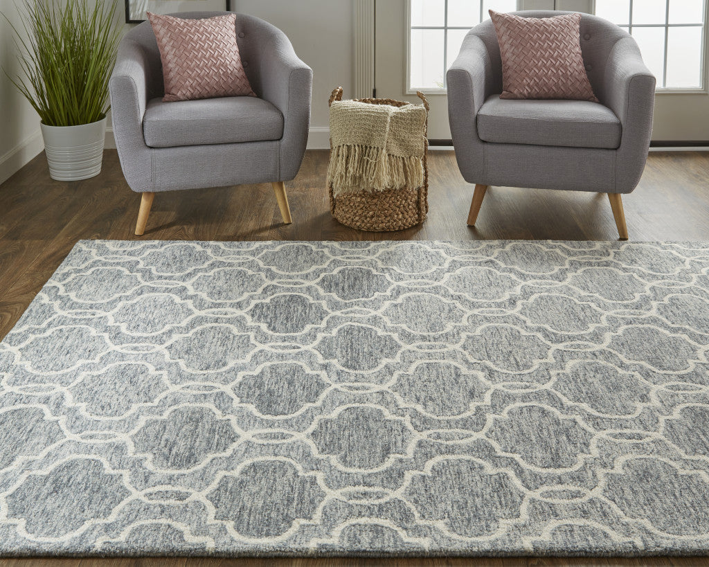 5' X 8' Blue Gray And Ivory Wool Geometric Tufted Handmade Stain Resistant Area Rug