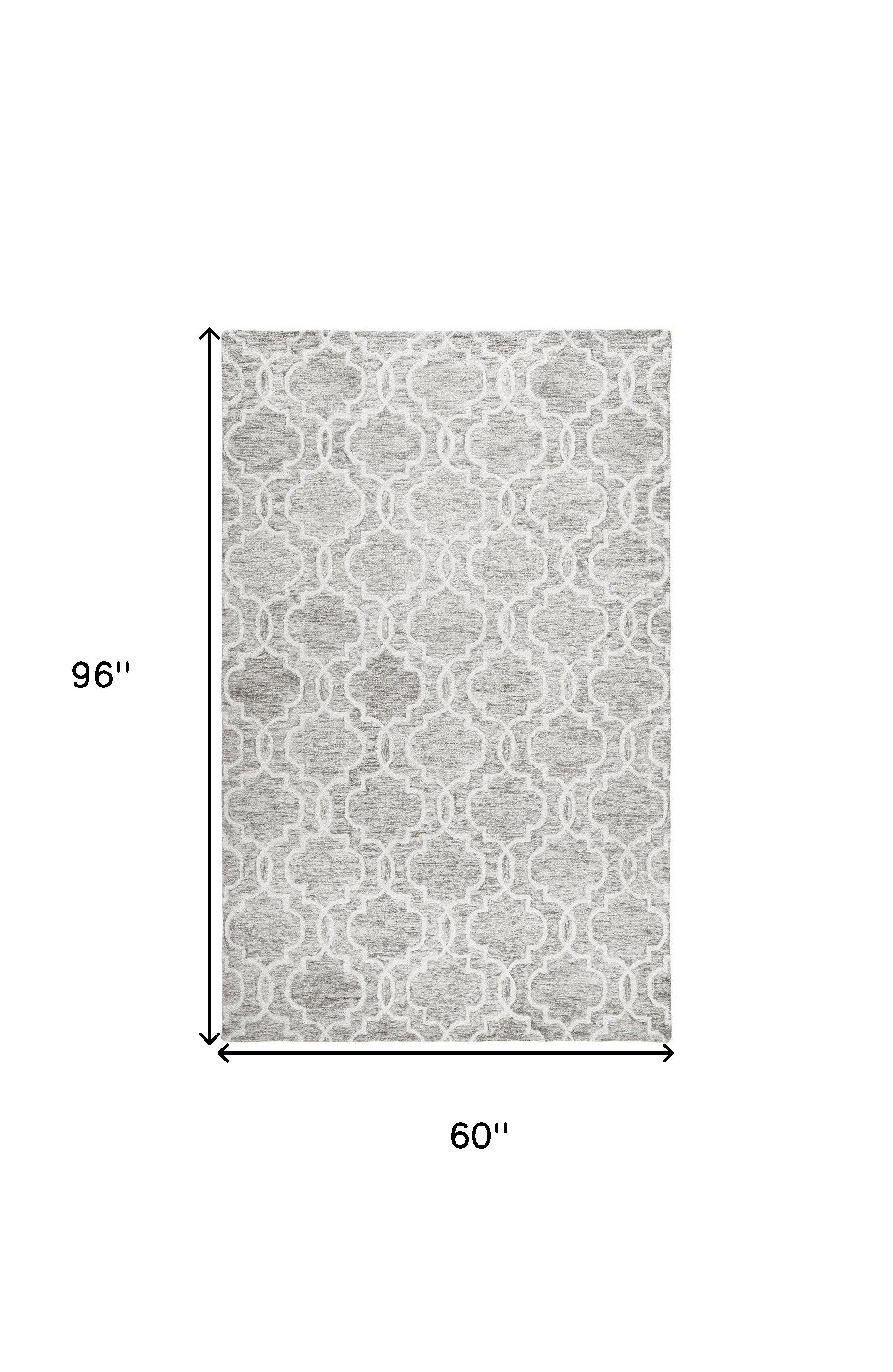 5' X 8' Blue Gray And Ivory Wool Geometric Tufted Handmade Stain Resistant Area Rug