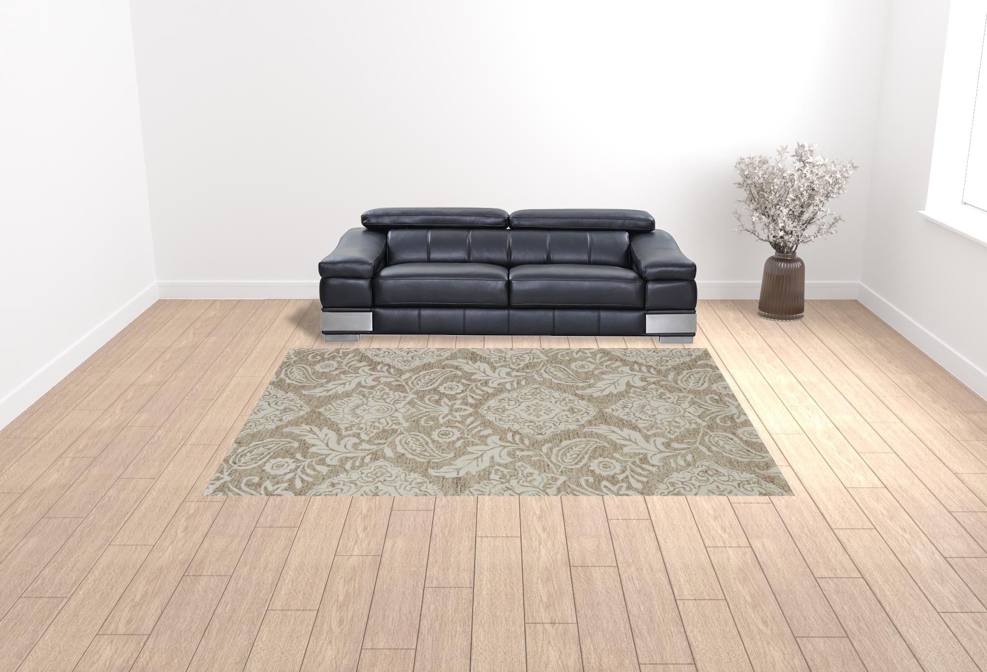 Blue And Ivory Wool Paisley Tufted Handmade Stain Resistant Area Rug - 5' x 8'