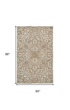 Ivory And Brown Wool Floral Tufted Handmade Stain Resistant Area Rug - 5' x 8'