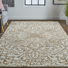 Ivory And Brown Wool Floral Tufted Handmade Stain Resistant Area Rug - 5' x 8'