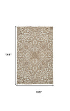 Ivory And Brown Wool Floral Tufted Handmade Stain Resistant Area Rug - 5' x 8'