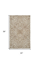 Ivory And Brown Wool Floral Tufted Handmade Stain Resistant Area Rug - 5' x 8'