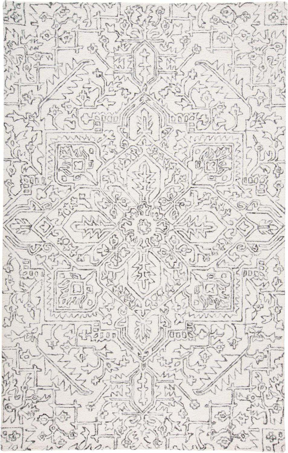 Ivory And Brown Wool Floral Tufted Handmade Stain Resistant Area Rug - 5' x 8'