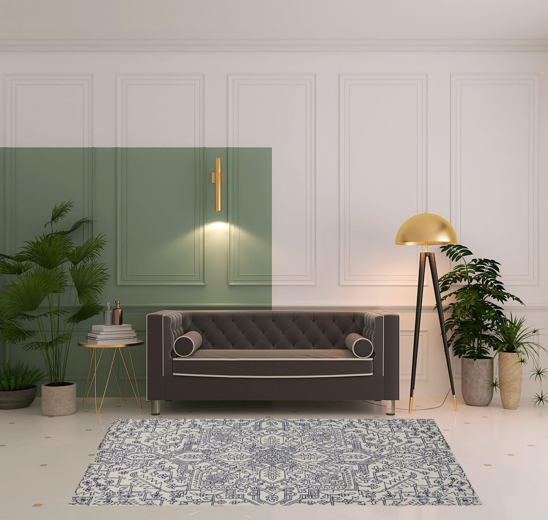 Ivory And Brown Wool Floral Tufted Handmade Stain Resistant Area Rug - 5' x 8'