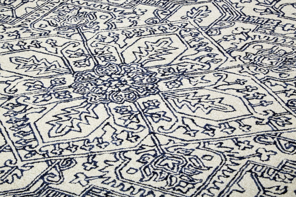 Ivory And Brown Wool Floral Tufted Handmade Stain Resistant Area Rug - 5' x 8'