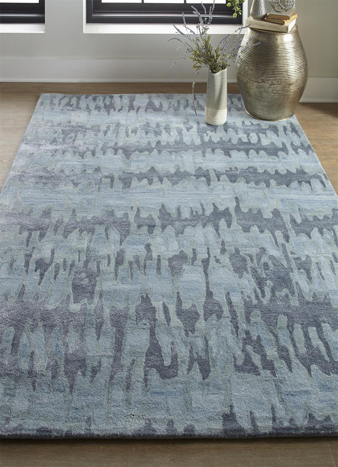 Blue Green And Gray Abstract Tufted Handmade Area Rug - 4' X 6'