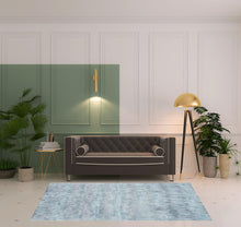 Blue Green And Gray Abstract Tufted Handmade Area Rug - 4' X 6'