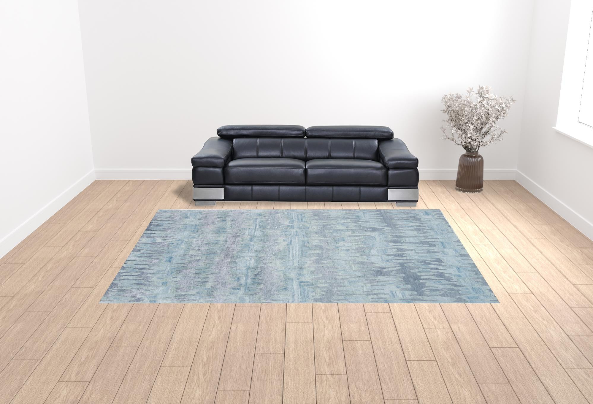 Blue Green And Gray Abstract Tufted Handmade Area Rug - 4' X 6'