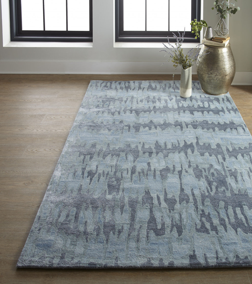 Blue Green And Gray Abstract Tufted Handmade Area Rug - 4' X 6'
